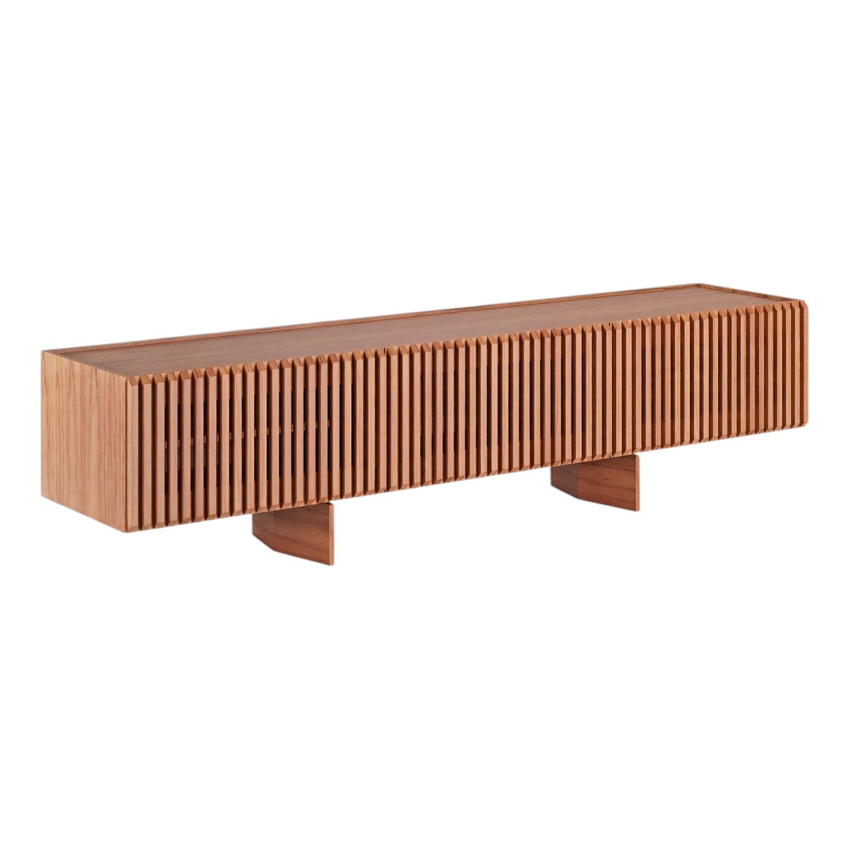 Linear Store Wooden Media Console With Slatted Front
